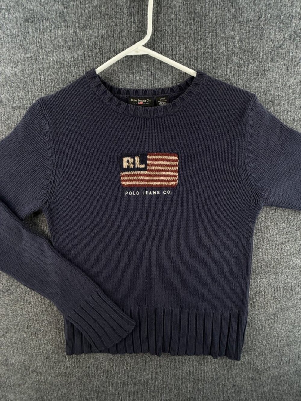 Polo Jeans Ralph Lauren Medium Flag Sweater Women Knit Graphic Pullover Cotton